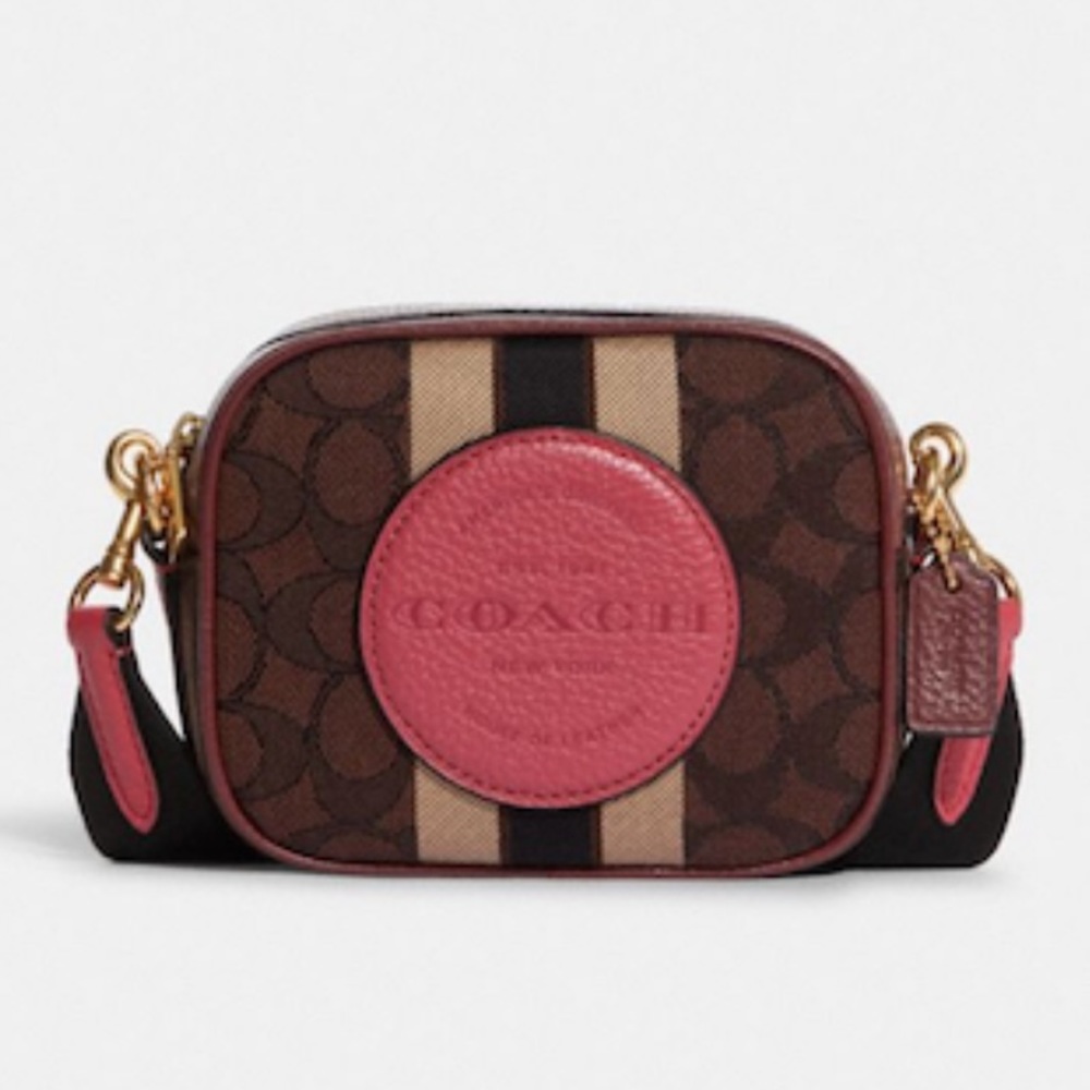 Coach Mini Dempsey Camera Bag In Signature Jacquard With Stripe And Coach Patch - Picture 1 of 11